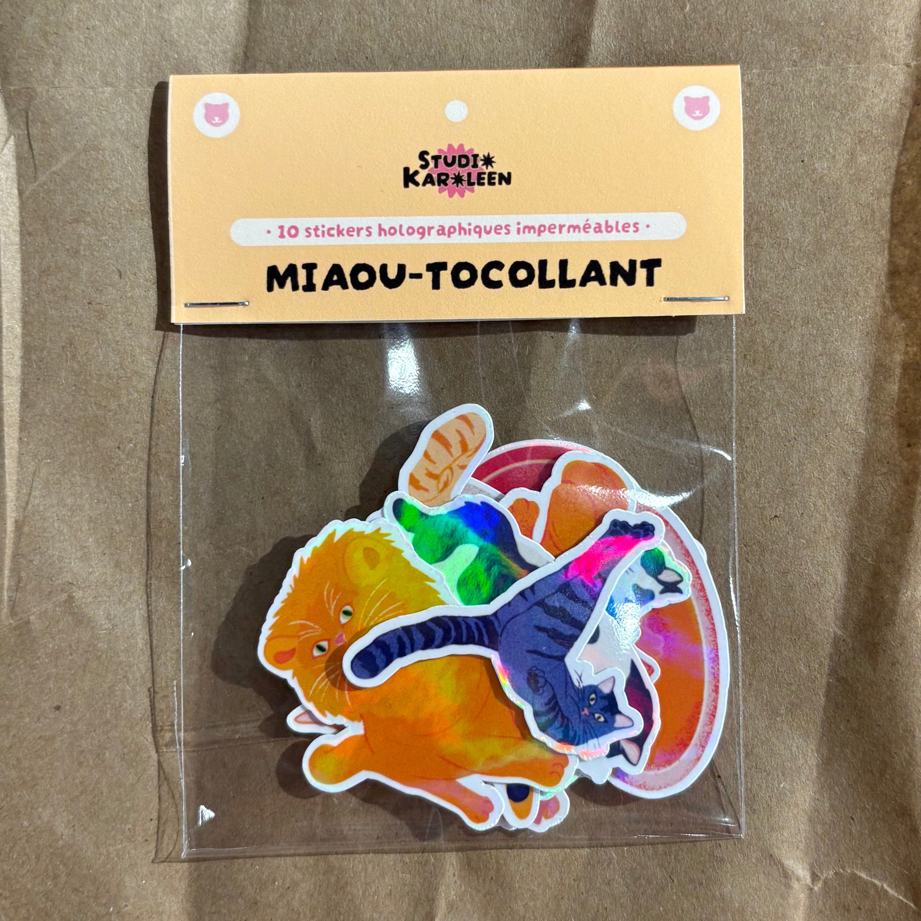 Pack de 10 Stickers Holographique Miaou-tocollant