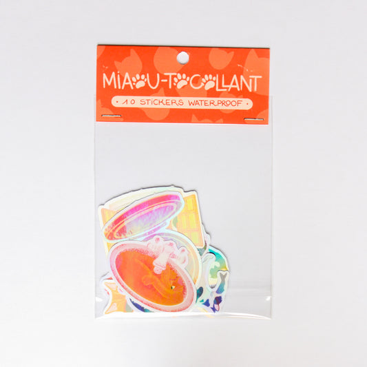 Pack de 10 Stickers Holographique Miaou-tocollant