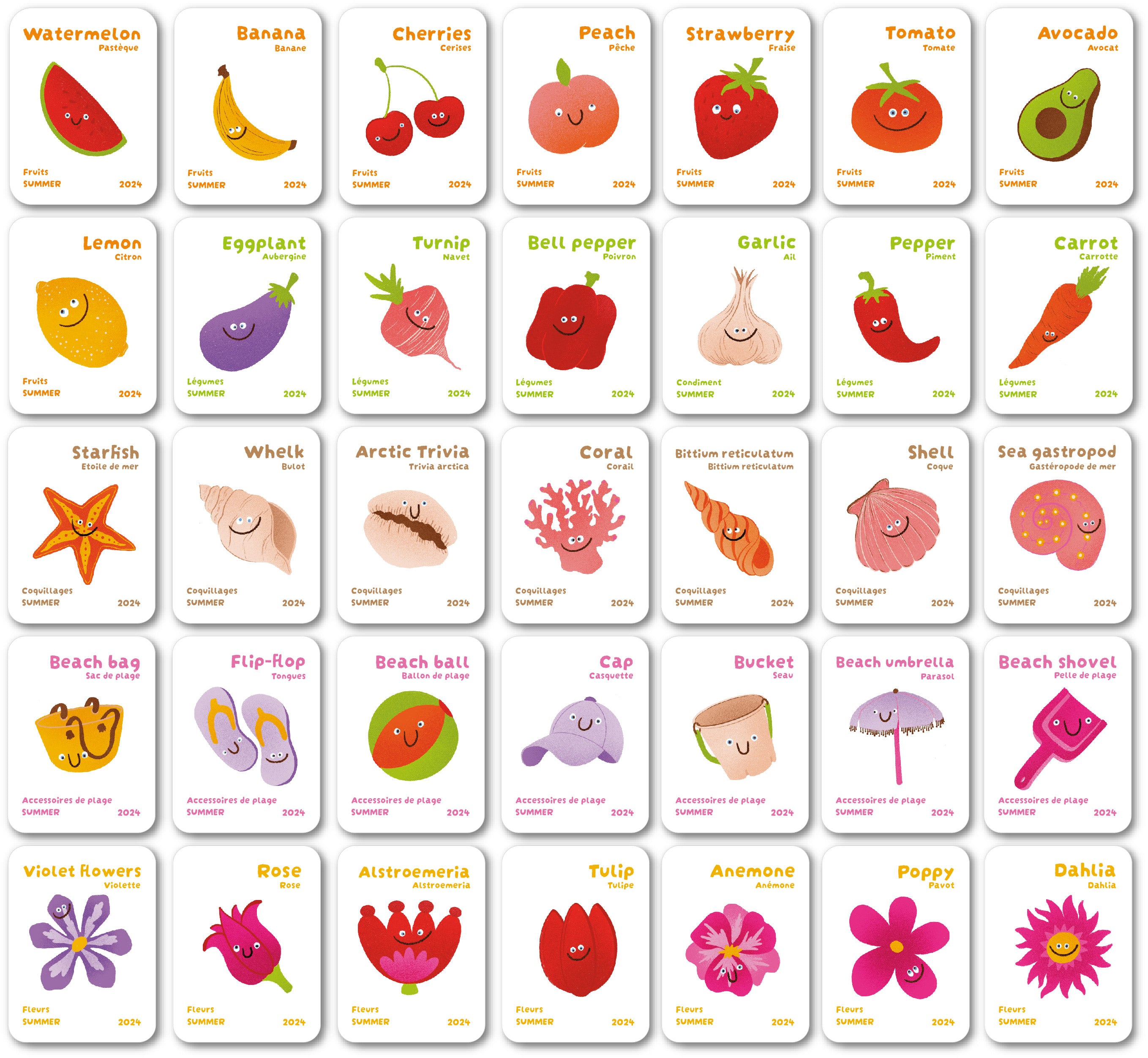 Jeu de 35 cartes illustrées "Summer 2024" - Édition Limitée Bilingue (EN-FR)